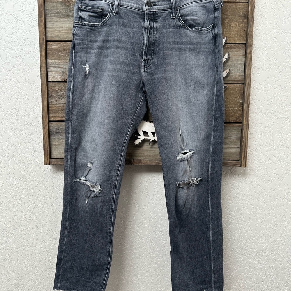 Mother The Scrapper cuff‎ ankle fray Distressed Gray Jeans size 32